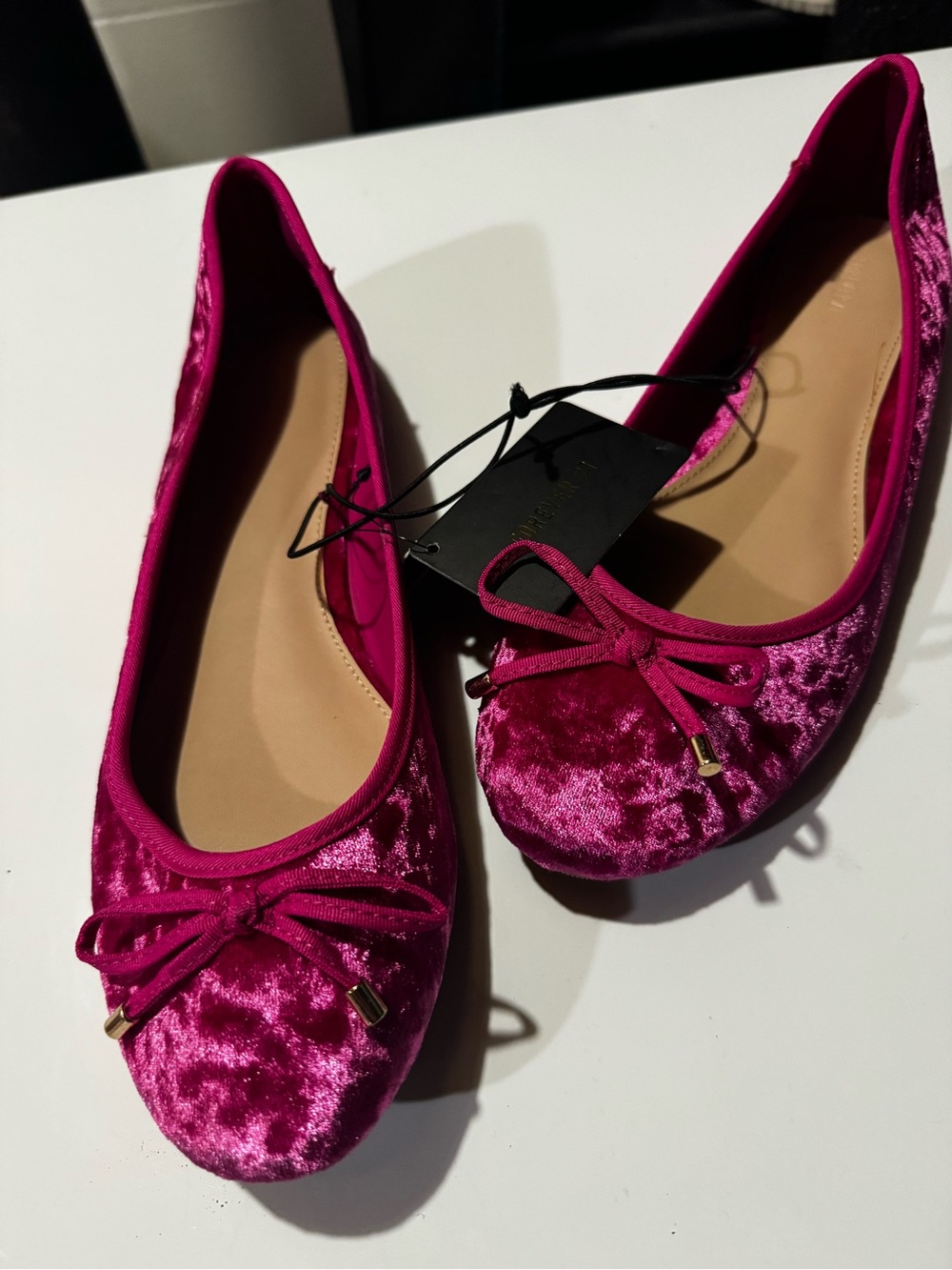 Forever 21 Velvet Ballet Flats in Fuchsia Pink
